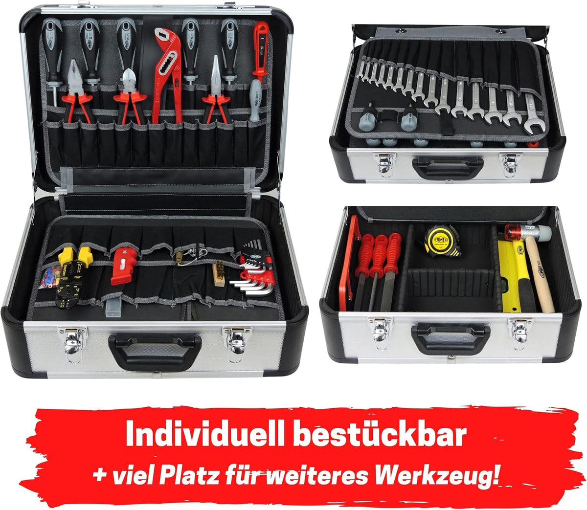 FAMEX 423-47 Gereedschapskoffer, gevuld met gereedschapsset, uitbreidbaar, met gereedschapskist, veel ruimte voor ander gereedschap