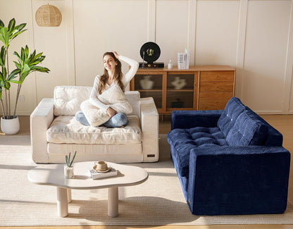 MAXYOYO Slaapbank, loveseat, omvormbaar met 2 kussens, 2-in-1 comfortabele corduroy bank, 2-zits, vloerligstoel, uitschuifbaar slaapgedeelte 101x196 cm, 15 cm dun schuim