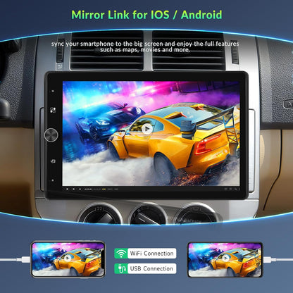 Autoradio 1 Din met draadloze Carplay Android auto, 10,4 inch touch draaibaar scherm autoradio Bluetooth, FM-radio, schakelspiegels, 2 USB, achteruitrijcamera