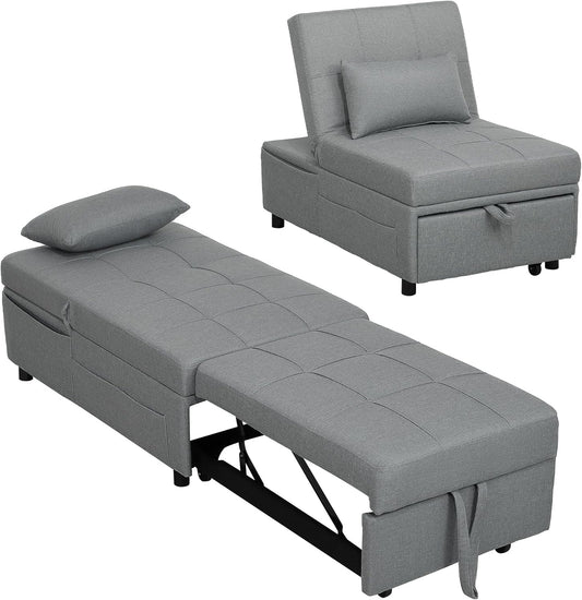 HOMCOM 3-in-1 Schlafsessel mit Bettfunktion, ausziehbares Schlafsofa, Schlafstuhl mit Seitentasche, Verstellbarer Rückenlehne, bis 150 kg load bar, für Wohnzimmer,Schlafzimmer, Hellgrau - QUORE
