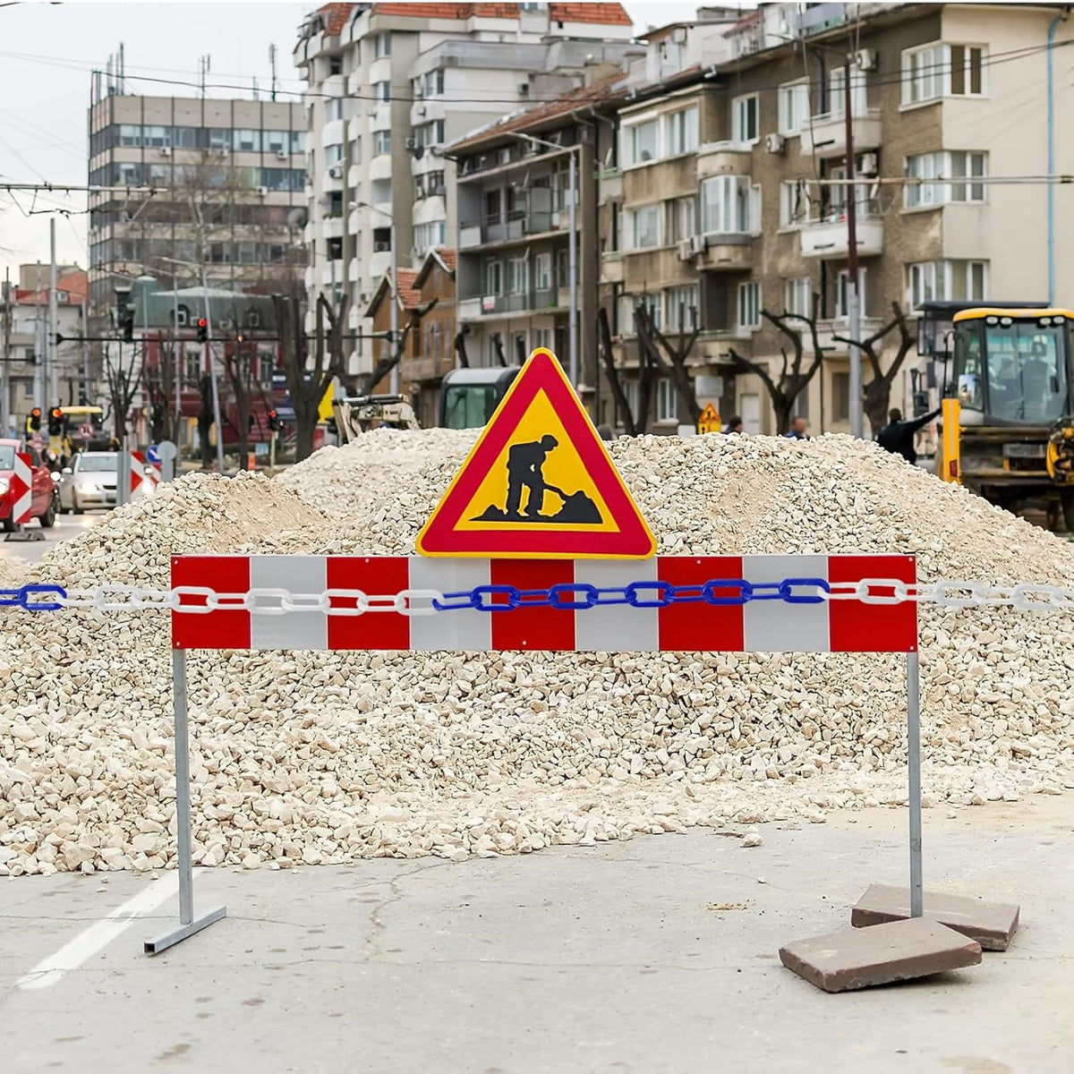 PATIKIL 300 ft kunststof afsluitketting, veiligheidsafsluitketting, kunststof kettingschakels, Crowd Control barrier voor hek, poort, tuin, bouw, oprit, lift, parkeerplaats, blauw-wit