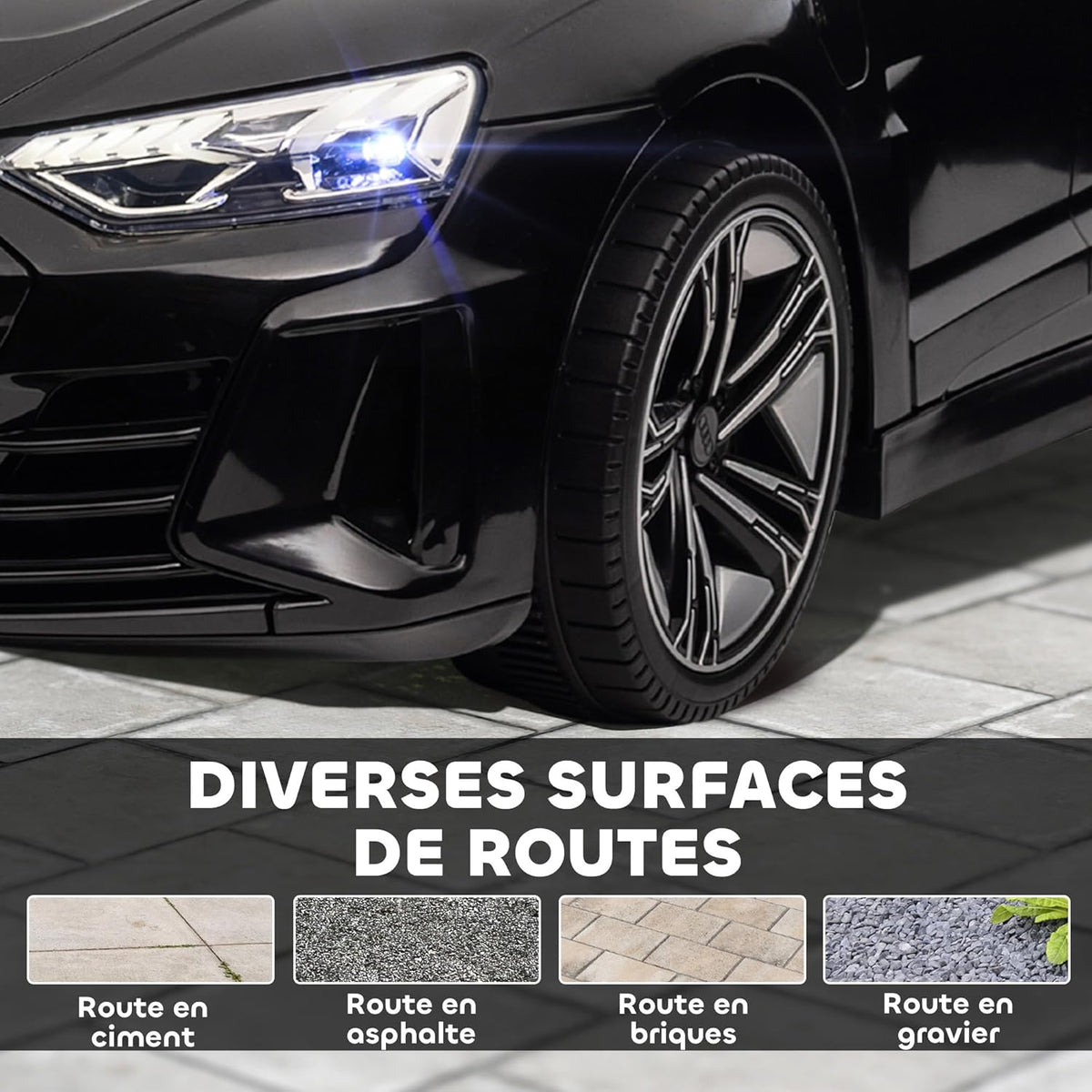 HOMCOM Elektrische auto kinderen 12 V – afstandsbediening voor ouders – V max. 5 km/u – geluidseffecten – Audi RS E-tron GT zwart