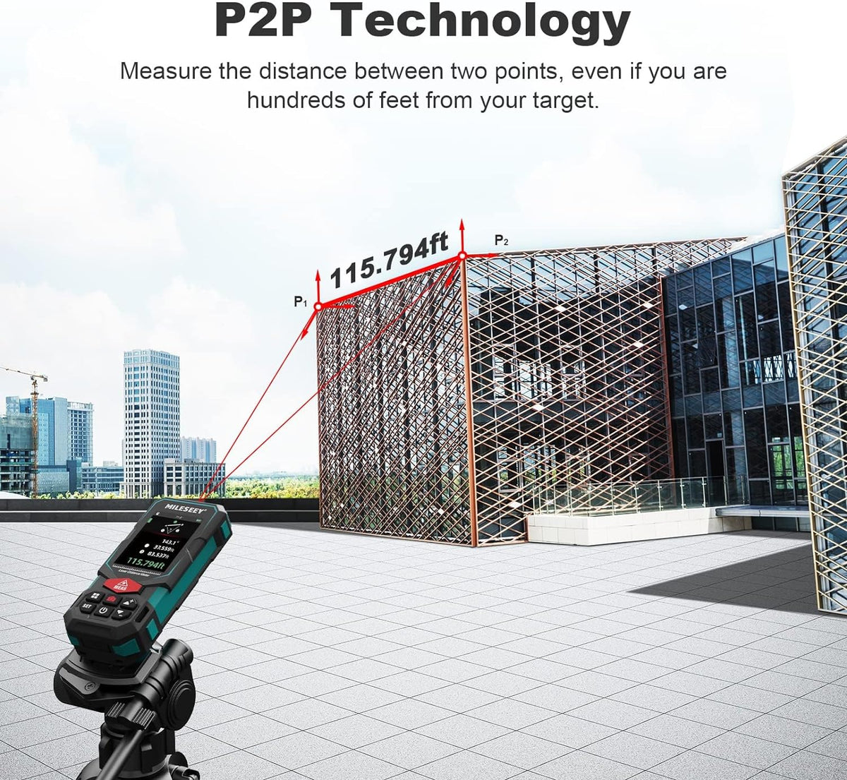Lasermeting, MiLESEEY 328Ft laserafstandsmeter, oplaadbaar multifunctioneel lasermeetinstrument met puntzoekercamera, P2P-technologie, perfect voor meting over lange afstanden buiten (app-versie)