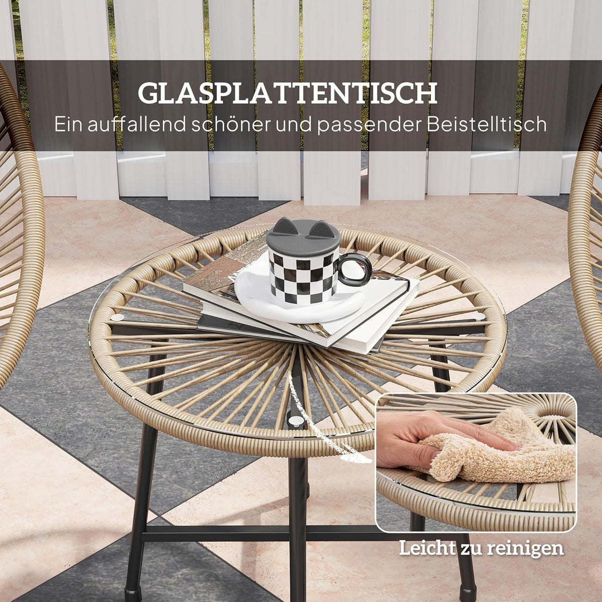 Outsunny Polyrattan Gartenmöbel Set, Outdoor Lounge Balcony for 2 Persons, 3-teilig Sitzgruppe mit 2 Stühle, Tisch, wetterfest Gartenlounge für Garten, Terrasse Balcony, Naturholz - QUORE