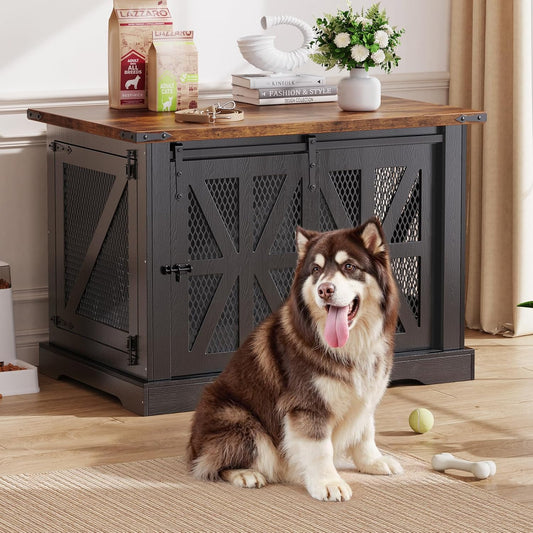 Hondenbench, meubel, 100 cm, hondenbox, driedeurige hondenbench, schuifdeuren, moderne hondenkamer voor binnen, voor kleine en middelgrote honden, versterkte constructie, 100 x 65 x 67 cm, zwart