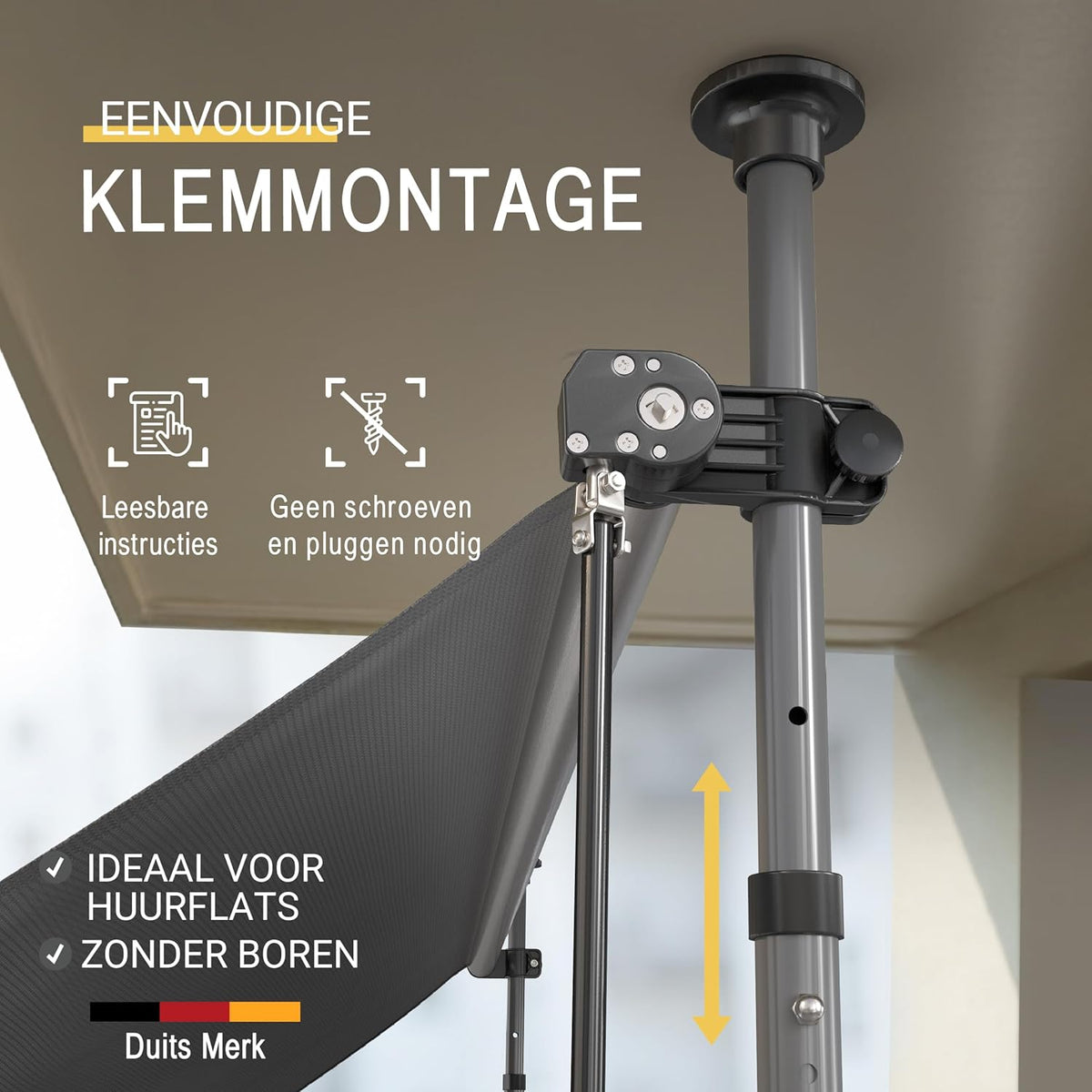 Sol Royal Zonwering 3m Breed Zonder Boren – Klemluifel met Handslinger – UV-bestendige Balkonzonwering voor Klemmen Weerbestendig voor Tuin Terras Staande Zonwering Antraciet – BM3
