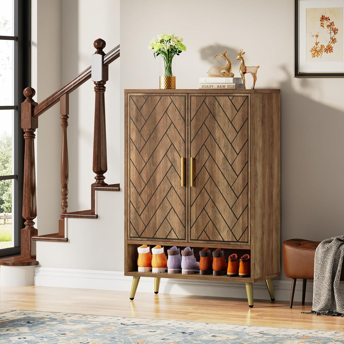Tribesigns 6 Tier Shoe Cabinet with Doors, Wooden Shoe Storage Cabinet with Adjustable Shelves for Entrance, Hallway, Bedroom (Brown)