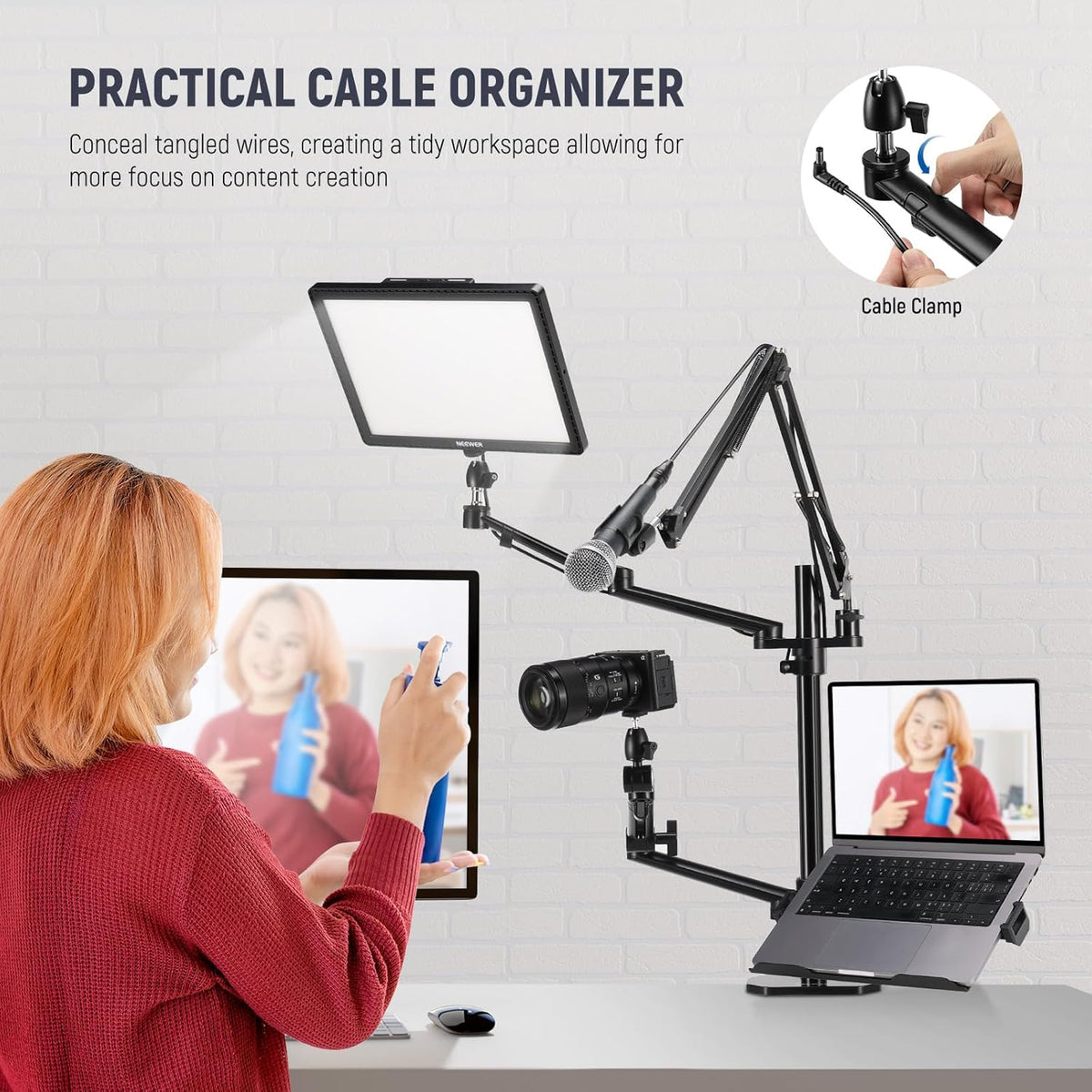 NEEWER Overhead Camera Stand Bureau Mount Rig met 4 Boom Arms voor Fotografie Video Licht Ring Licht Mount Webcam Mic Compact DSLR voor Live Streaming Uitzending Online Onderwijs Vergadering, DS007