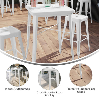 Flash Meubels 23.75'' Vierkant Metaal Binnen-Outdoor Bar Hoogte Tafel hedendaags 93.98 x 65.405000000000001 x 15.24 cm Kleur: wit