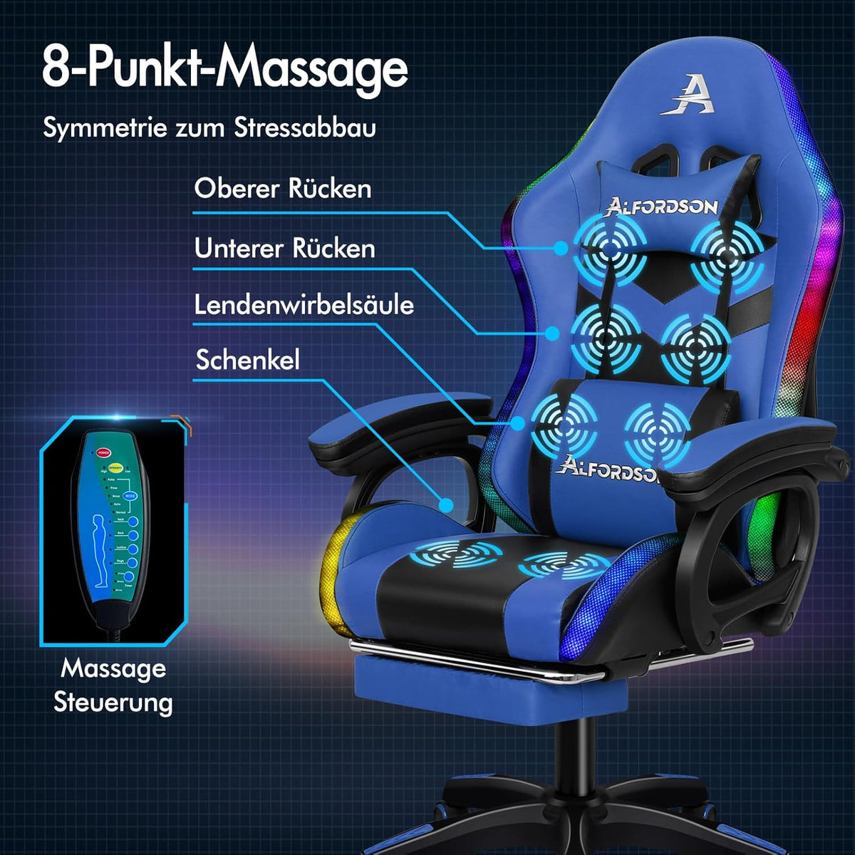 ALFORDSON Gaming Chair Ergonomic Gamer Chairs with Lumbar Cushion Headrest Gaming Chair Height Adjustable Office Chair for Adults Girls Boys Blue - QUORE