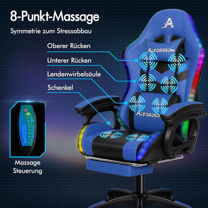 ALFORDSON Gaming Chair Ergonomic Gamer Chairs with Lumbar Cushion Headrest Gaming Chair Height Adjustable Office Chair for Adults Girls Boys Blue - QUORE