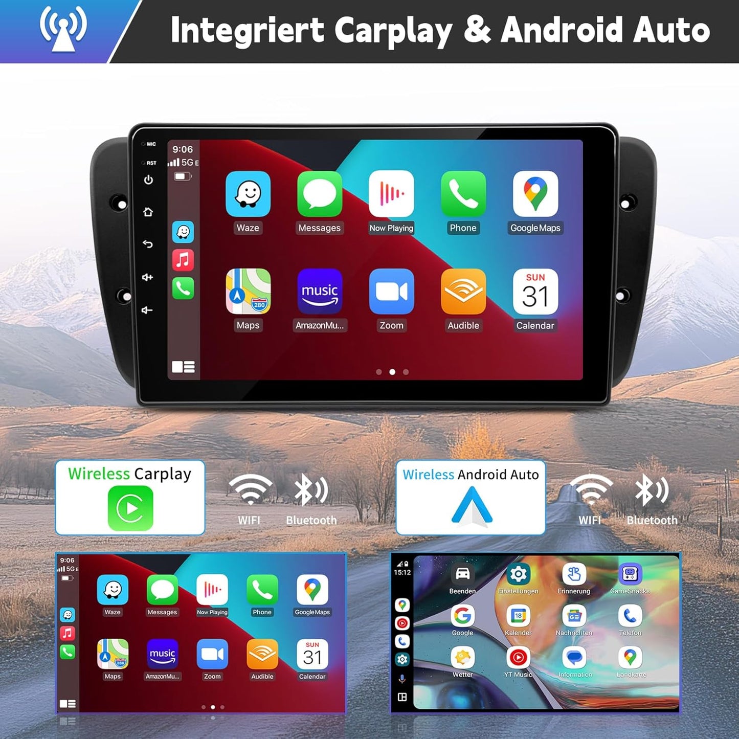 Autoradio – Multimedia Systeem – Navigatiesysteem – Inbouwradio – Touchscreen Radio – 9 Inch Android 13 – Draadloos CarPlay en GPS Met HD Achteruitrijcamera