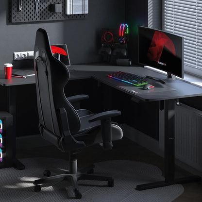 huzaro Hero 9.5 Motorcycle Desk, Height Adjustable, Corner Desk, Electric Standing Desk, 160 x 140 cm, L Shape, Changeable Left and Right, 3 Memory Control, Memo Board, Black - QUORE