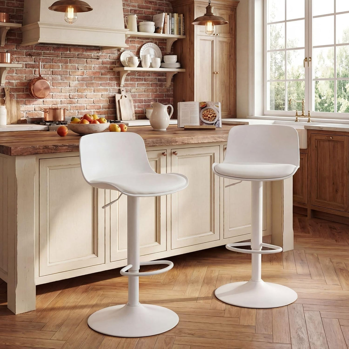 YOUNIKE Barkruk set van 2 wit, in hoogte verstelbare draaibare barstoel met rugleuning, hoge barstoelen als keukenstoel, toonstoel, praktische barkruk voor toonbank, keuken eetkamer