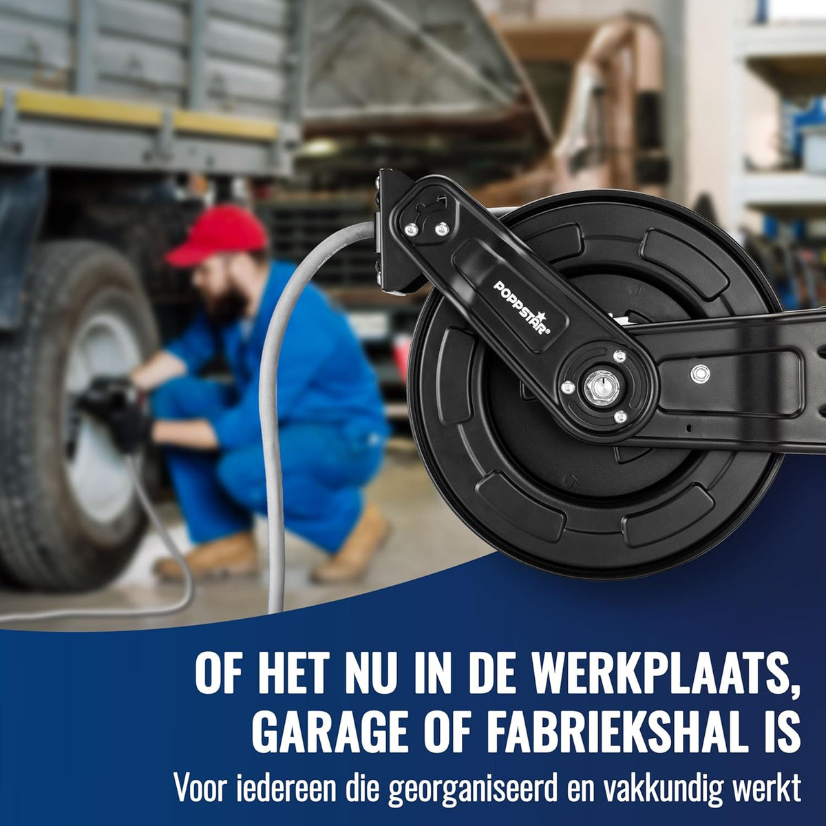 Poppstar Luchtslanghaspel van staal (20m+2m, diameter (9,2x15mm)), aansluitingen 1/4 inch BSPT
