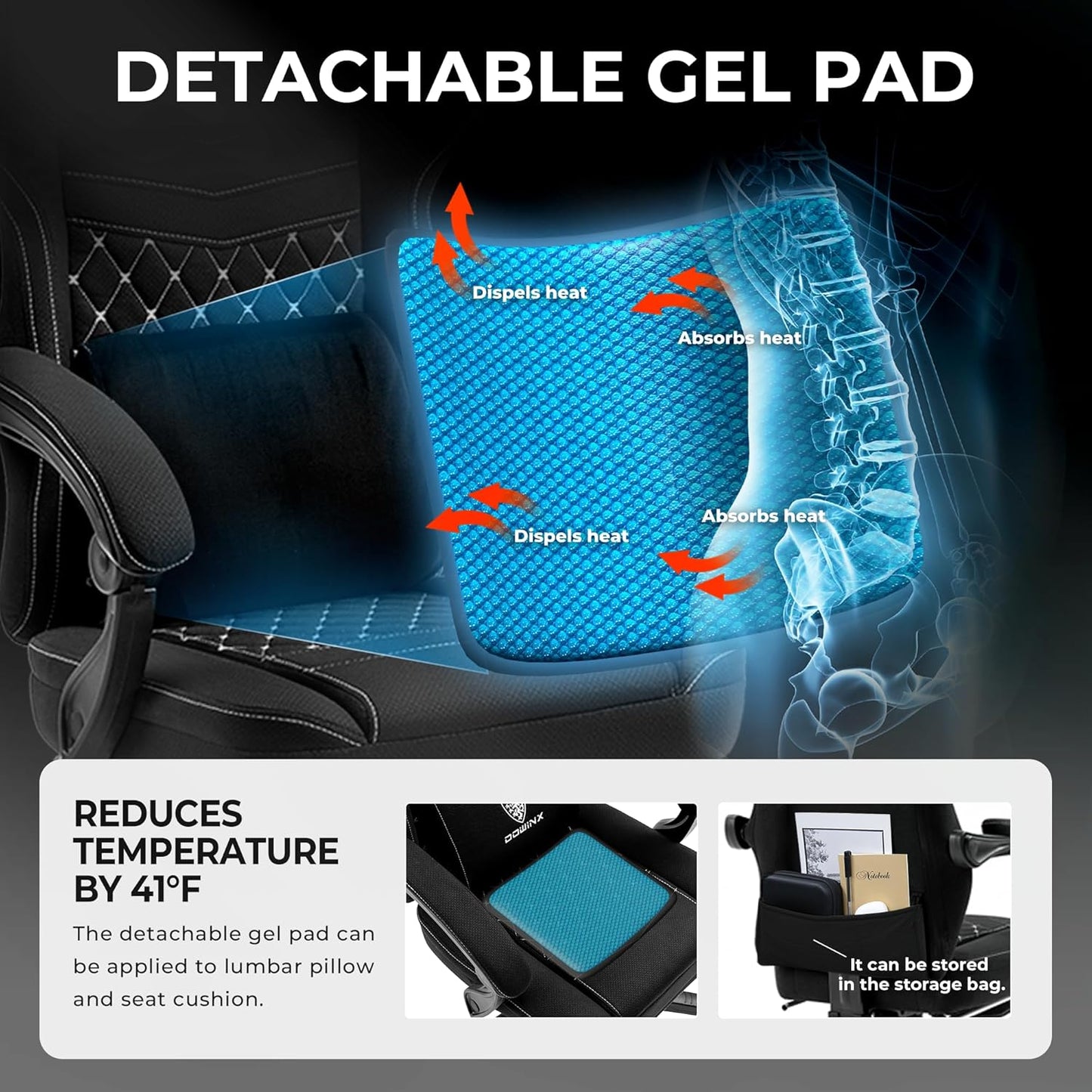 Dowinx Gaming Chair with Pocket Spring Cushion, Massage Gaming Chair with Footrest, Ergonomic Racing Gamer Chair, Maximum Load 150 kg, Black - QUORE