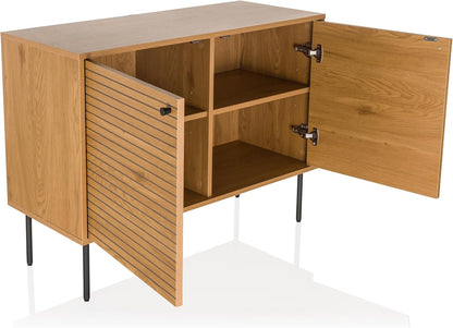 Sideboard with 2 doors oak LINNO S 100x40x74 cm Industrial style chest of drawers, adjustable shelves - QUORE