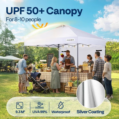VIVOHOME 3x3m Pop-up Paviljoen met Zijwand, Opvouwbaar Tuinpaviljoen met Ventilatie, in Hoogte Verstelbaar, Inclusief Draagtas en 4 Zandzakken voor Buitengebruik Markt Tuin Erf