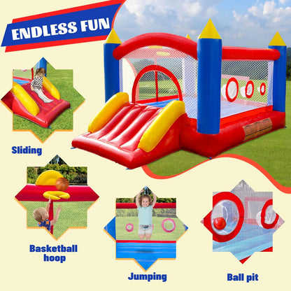 PVC springkasteel met ventilator, trampoline, glijbaan, veiligheidsnet, dit springkasteel is gemaakt van pvc, geschikt voor thuis, buiten, kleuterschool of commercieel (afmetingen: 365 x 283 x
