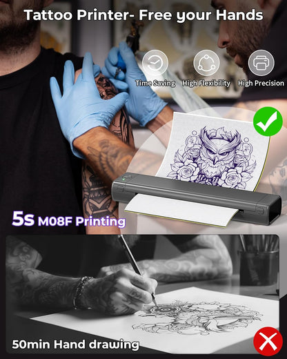 Tattoo Stencil Printer – Tattoo Printer – Tattoo Transfer Printer – Thermische Printer – Mobiele Tattoo Printer – Draadloos Bluetooth – Tot 140 Prints Per Batterij