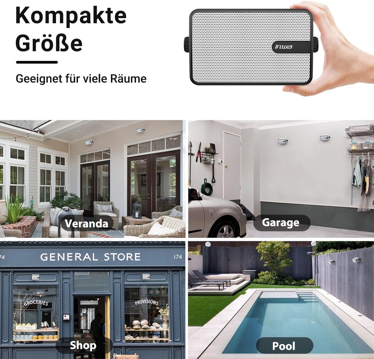 Inwa Bluetooth-Outdoorluidspreker, Draadloos Geluidssysteem voor Binnen en Buiten, IPX5-Waterdicht, 250W (2 Stuks Sync Speaker & AC/DC-Adapter, 1 Afstandsbediening, RMS 25W)