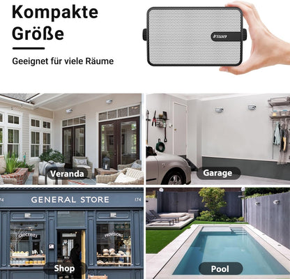 Inwa Bluetooth-Outdoorluidspreker, Draadloos Geluidssysteem voor Binnen en Buiten, IPX5-Waterdicht, 250W (2 Stuks Sync Speaker & AC/DC-Adapter, 1 Afstandsbediening, RMS 25W)