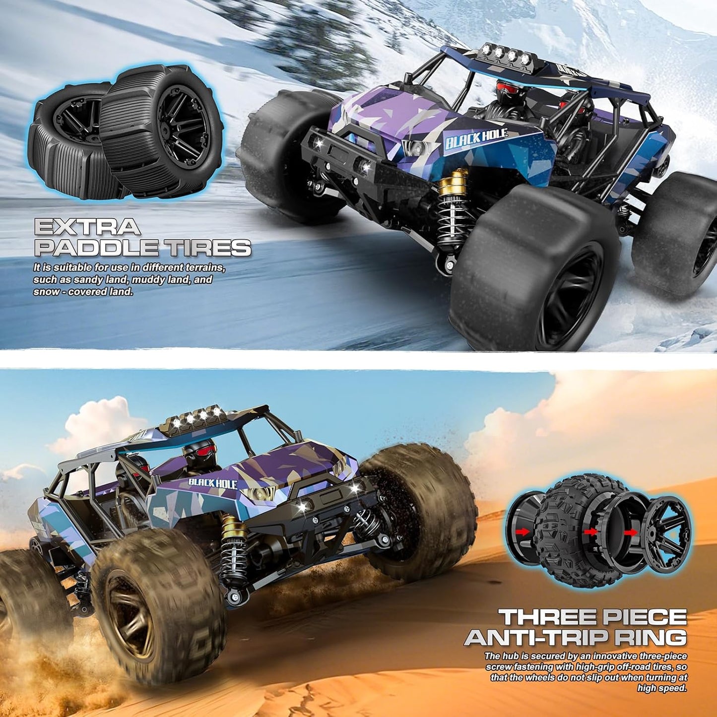 RC Auto – RC Truck – Radiografisch Voertuig – Bestuurbare Auto – 4WD Off-Road Truck – High Speed 40 km/h – Dubbele Oplaadbare Batterijen 1300mAh – 2 Sets Verwisselbare Banden