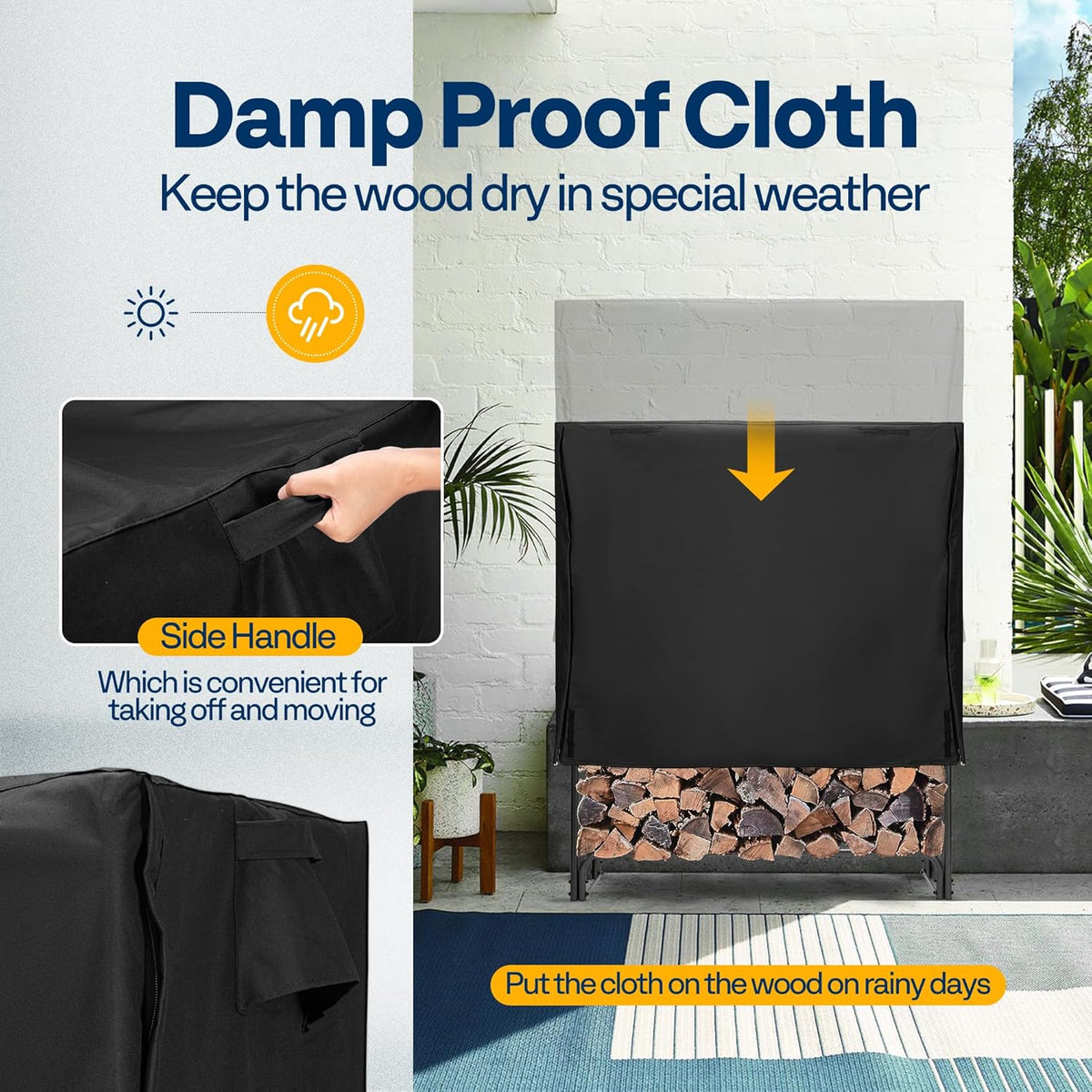 VIVOHOME Haardhoutrek met deksel Combo Buitenhoutopslag Waterdicht Zwaar 1,2 m