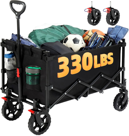 Finnhomy 150L opvouwbare campingtrolley met rem, opvouwbare festivalwagen met verwijderbare wielen, 150 kg capaciteit met bekerhouders