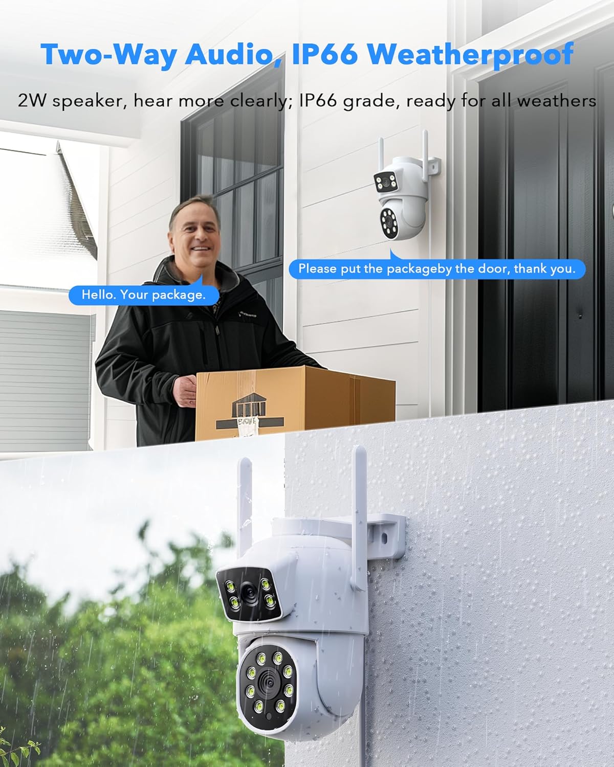 CAMCAMP WiFi bewakingscameraset 10CH 4K NVR met 10'' monitor, 500GB HDD, 2MP PTZ IP-camera met stekker, nachtzicht in kleur, tweerichtingsaudio, automatische detectie en tracking, HDMI