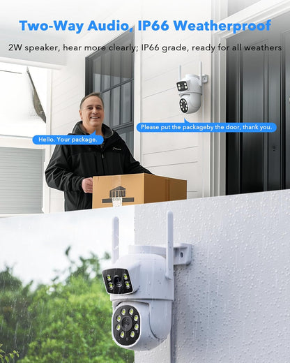 CAMCAMP WiFi bewakingscameraset 10CH 4K NVR met 10'' monitor, 500GB HDD, 2MP PTZ IP-camera met stekker, nachtzicht in kleur, tweerichtingsaudio, automatische detectie en tracking, HDMI