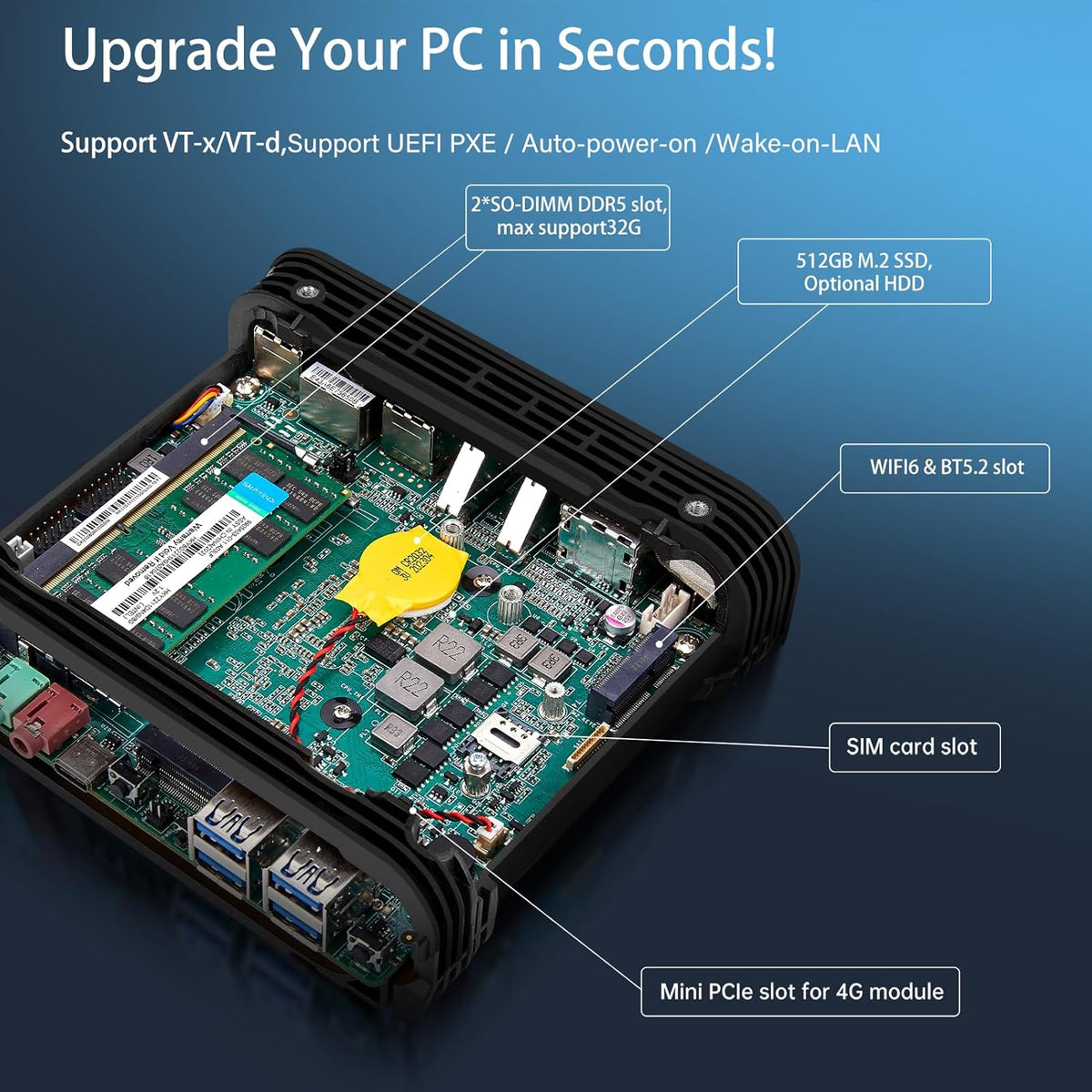 HISTTON Mini PC, Intel 12th Gen CPU Core 1215U up to 4.40GHz, 16GB DDR5, 512GB M.2 SSD, 8K Four Display, Mini Desktop PC, WiFi6 BT5 Work/Home/Business Micro PC (Intel 1215U) - QUORE