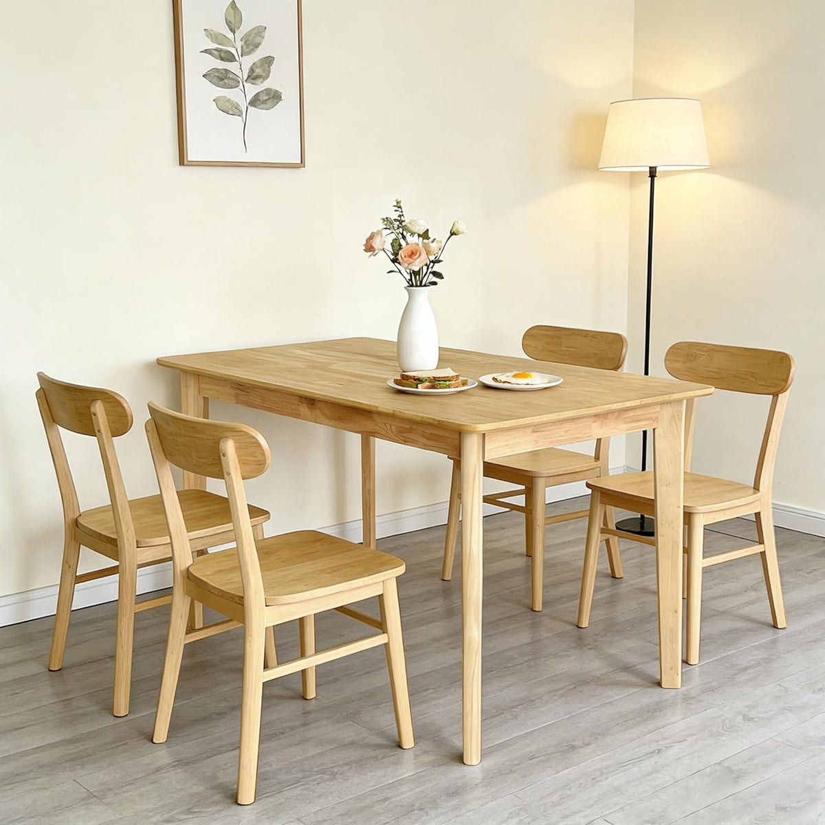 QLLY Rechthoekige eettafel van massief hout, rubberboom, eenvoudige montage, 120 cm