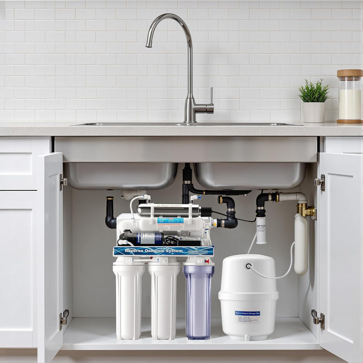 Naturewater 6-traps waterfilter 180 l/dag, filter met omgekeerde osmose, osmosefilter met opvoerpomp en UV-zuiveraar, filter voor schoon water met omgekeerde osmosesyseem