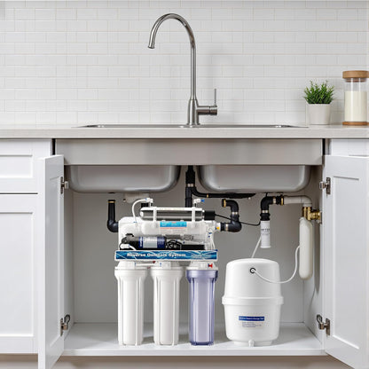 Naturewater 6-traps waterfilter 180 l/dag, filter met omgekeerde osmose, osmosefilter met opvoerpomp en UV-zuiveraar, filter voor schoon water met omgekeerde osmosesyseem