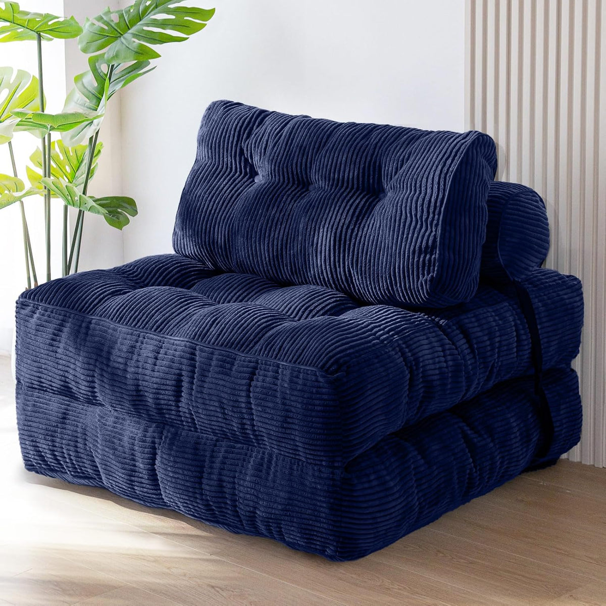 MAXYOYO Folding Sofa Bed, Convertible Sleeping Chair with Pillow, Mattress with Back Support, Portable Chair Bed, Comfortable Lounge, for Living Room, Bedroom, Navy Blue