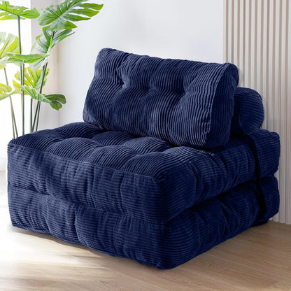 MAXYOYO Folding Sofa Bed, Convertible Sleeping Chair with Pillow, Mattress with Back Support, Portable Chair Bed, Comfortable Lounge, for Living Room, Bedroom, Navy Blue