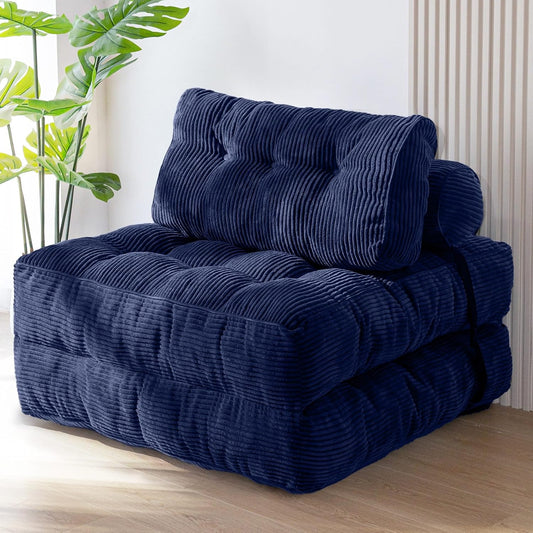 MAXYOYO Folding Sofa Bed, Convertible Sleeping Chair with Pillow, Mattress with Back Support, Portable Chair Bed, Comfortable Lounge, for Living Room, Bedroom, Navy Blue