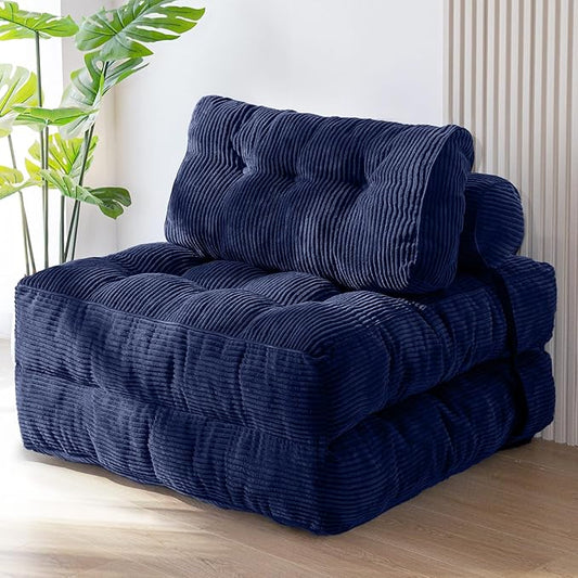 MAXYOYO Opvouwbare slaapbank, converteerbare slaapstoel met kussen, matras met rugsteun, draagbaar stoelbed, comfortabele lounge, voor woonkamer, slaapkamer, marineblauw