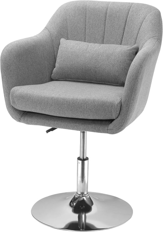 HOMCOM Work Chair Swivel Chair Bar Stool Office Chair Height Adjustable, Linen-like Polyester, Steel, Grey, 60 x 60 x 79-91 cm - QUORE