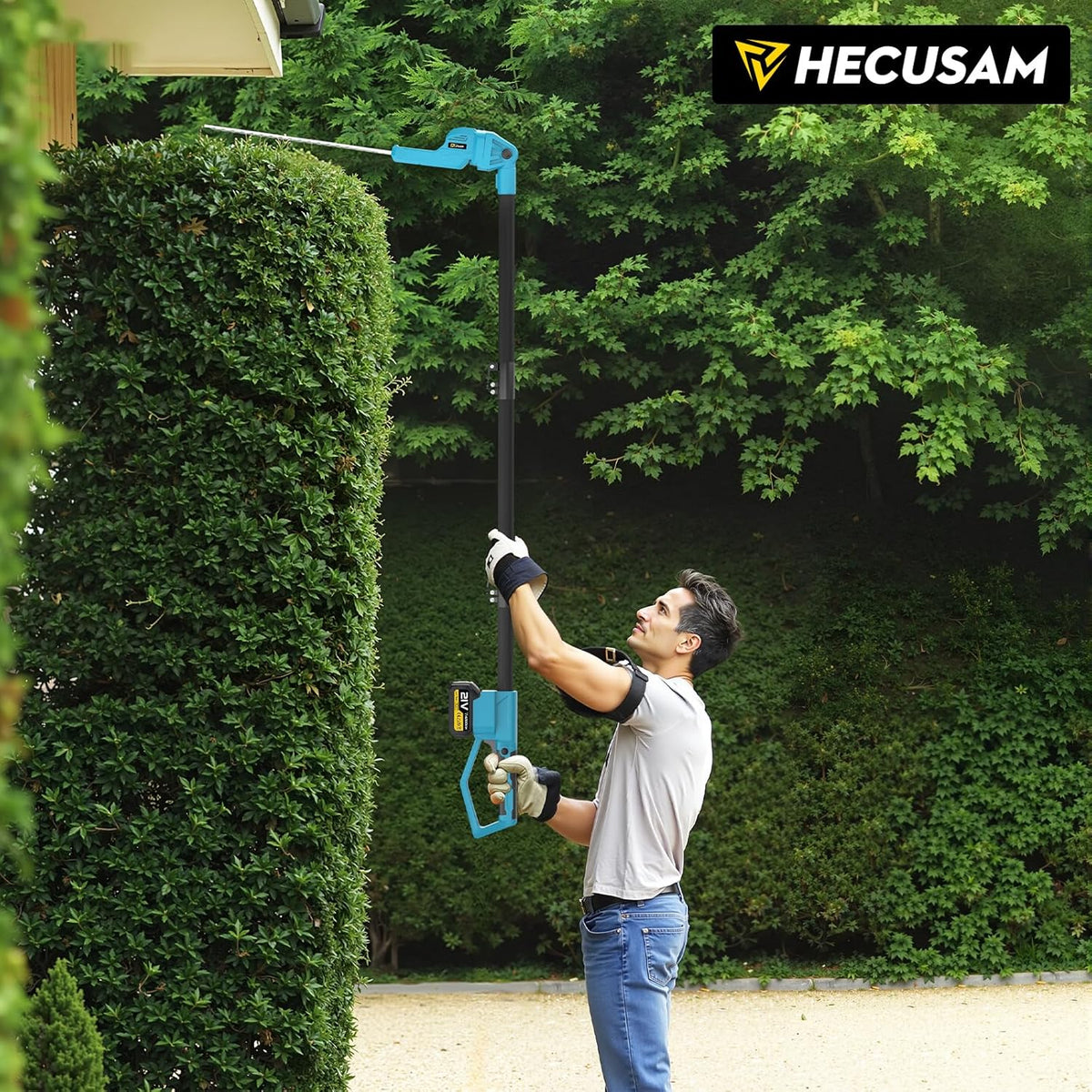 Professionele telescopische takkenschaar met 4,0 Ah accu, 52 cm dubbel snijmes, borstelloze motor, 2,7 m bereik en 180° draaibare kop voor het trimmen van heggen en struiken
