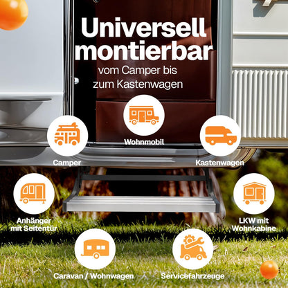 Dubbele opstaptrede, 2 treden voor caravans, 60 x 21 x 29 cm, stabiele aluminium trap voor camper, antislip, weerbestendig, tot 200 kg, instaphulp camping