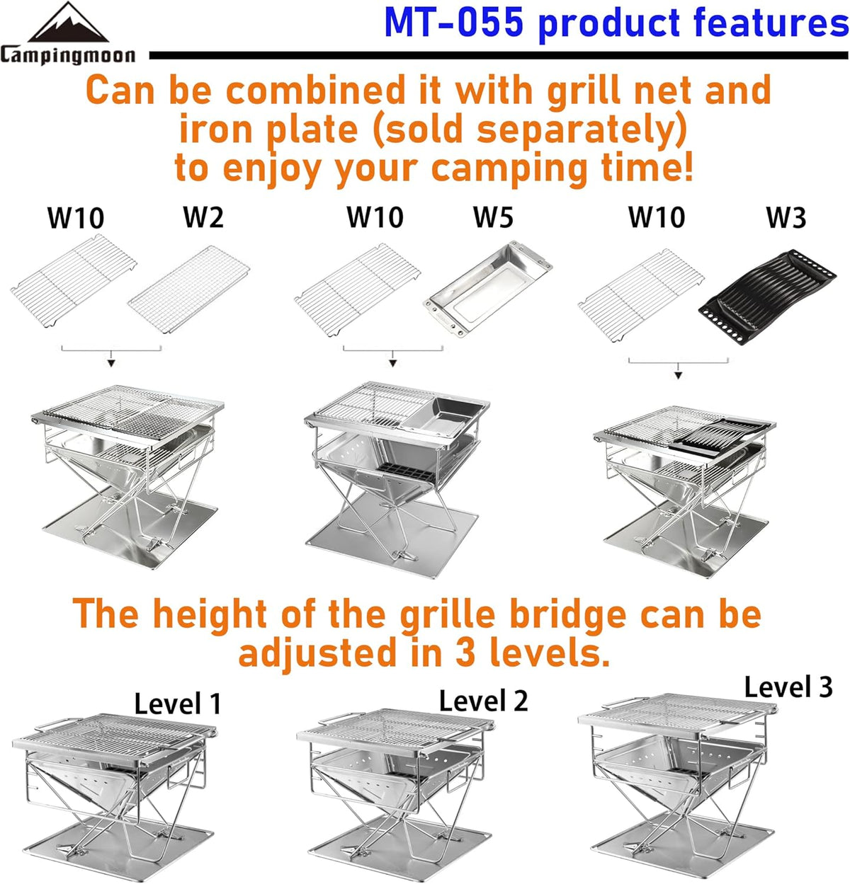 Campingmoon BBQ Grill Vuurkorf Opvouwbaar RVS - Extra Large MT-055