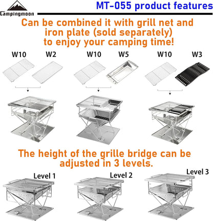 Campingmoon BBQ Grill Vuurkorf Opvouwbaar RVS - Extra Large MT-055