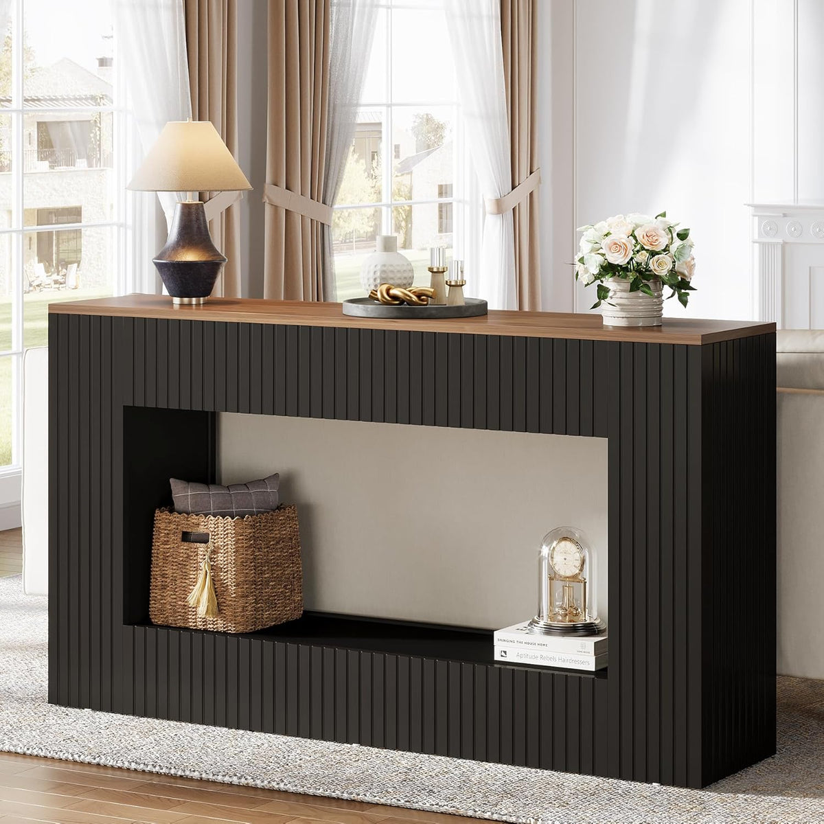 Tribesigns Modern Console Table, 140cm Wooden Entrance Table with Storage, Narrow Long Bench Table Behind Sofa for Living Room, Foyer, Hallway, Black