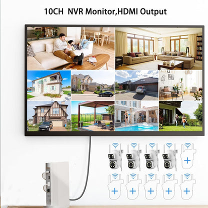 Draadloze CCTV Bewakingscamera Set – Wifi Beveiligingssysteem – Thuiscamera – PTZ Camera – Buitencamera – 2-weg Audio – Dubbele Lens & Scherm – 10-kanaals NVR Met 500 GB HDD – 2K Kleuren Nachtzicht – Automatische Bewegingsdetectie