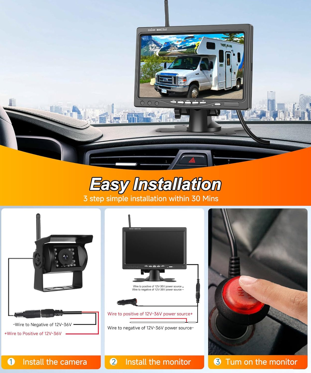 4 x draadloze achteruitrijcamera met 7 inch IPS-monitor, BSD-systeem, quad-scherm, parkeerhulp, achteruitrijcamera voor auto AHD 1080p met nachtzicht/IP68 voor SUV