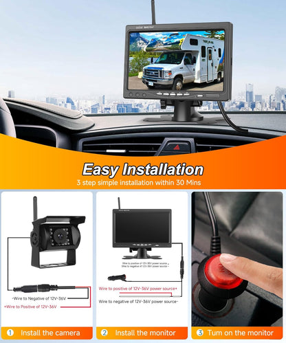 4 x draadloze achteruitrijcamera met 7 inch IPS-monitor, BSD-systeem, quad-scherm, parkeerhulp, achteruitrijcamera voor auto AHD 1080p met nachtzicht/IP68 voor SUV