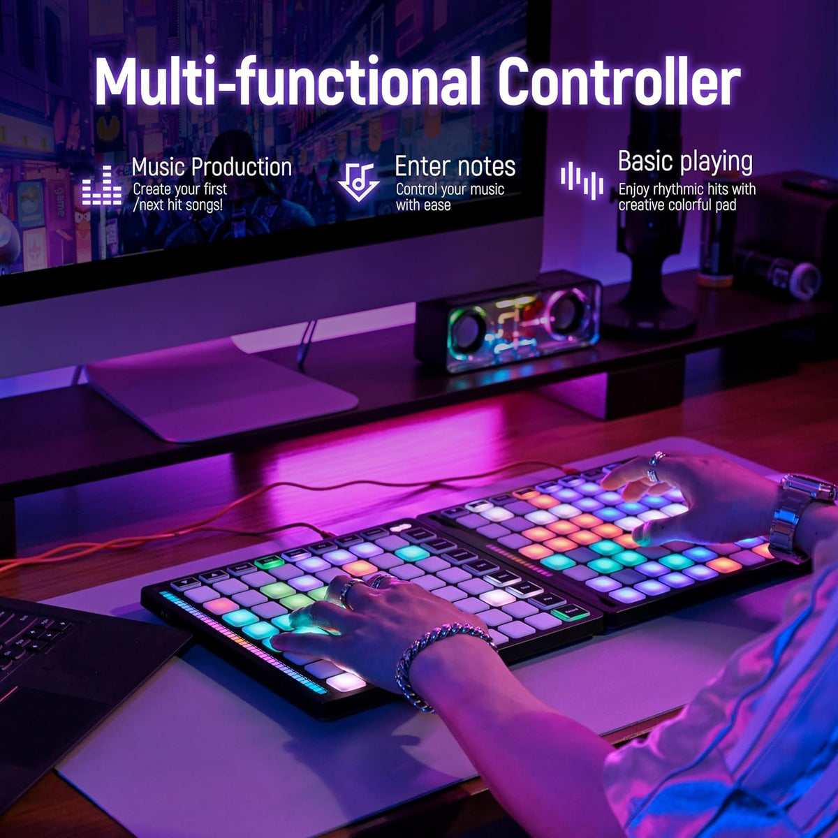 Synido TempoPAD Z-1 Beat Maker MIDI-controller met 64 Beat Pads voor muziekproductie, USB-midi-controller met eenvoudige modus voor beginners
