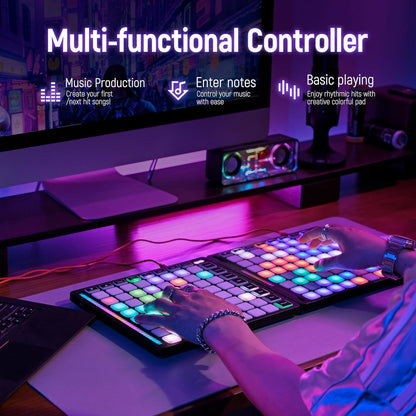 Synido TempoPAD Z-1 Beat Maker MIDI-controller met 64 Beat Pads voor muziekproductie, USB-midi-controller met eenvoudige modus voor beginners